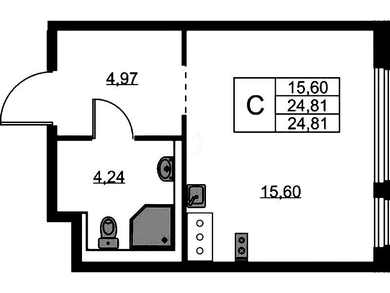 Квартира студия 24.81 м², 8/11 эт., ЖК «Новое Колпино»